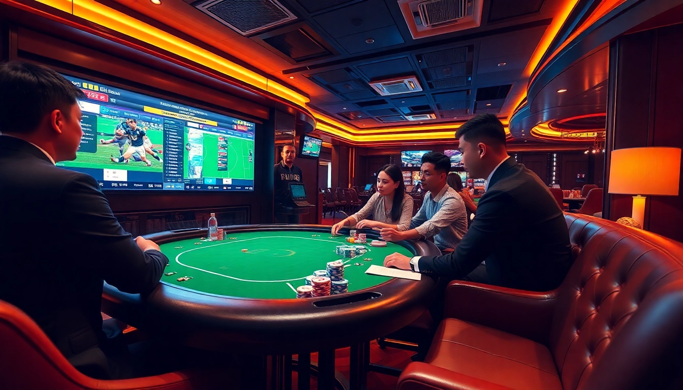 Bet on tỷ lệ bóng đá malaysia in a luxurious casino setting, featuring betting slips and football odds.