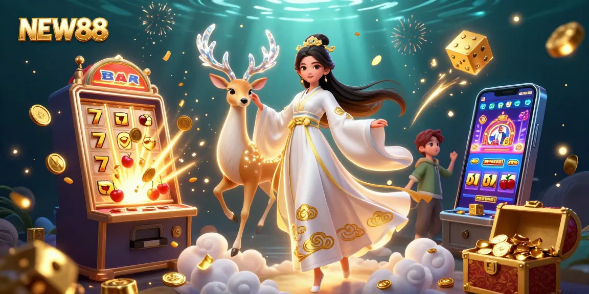 Experience the vibrant world of NEW88 with stunning games and features in a dynamic casino scene.