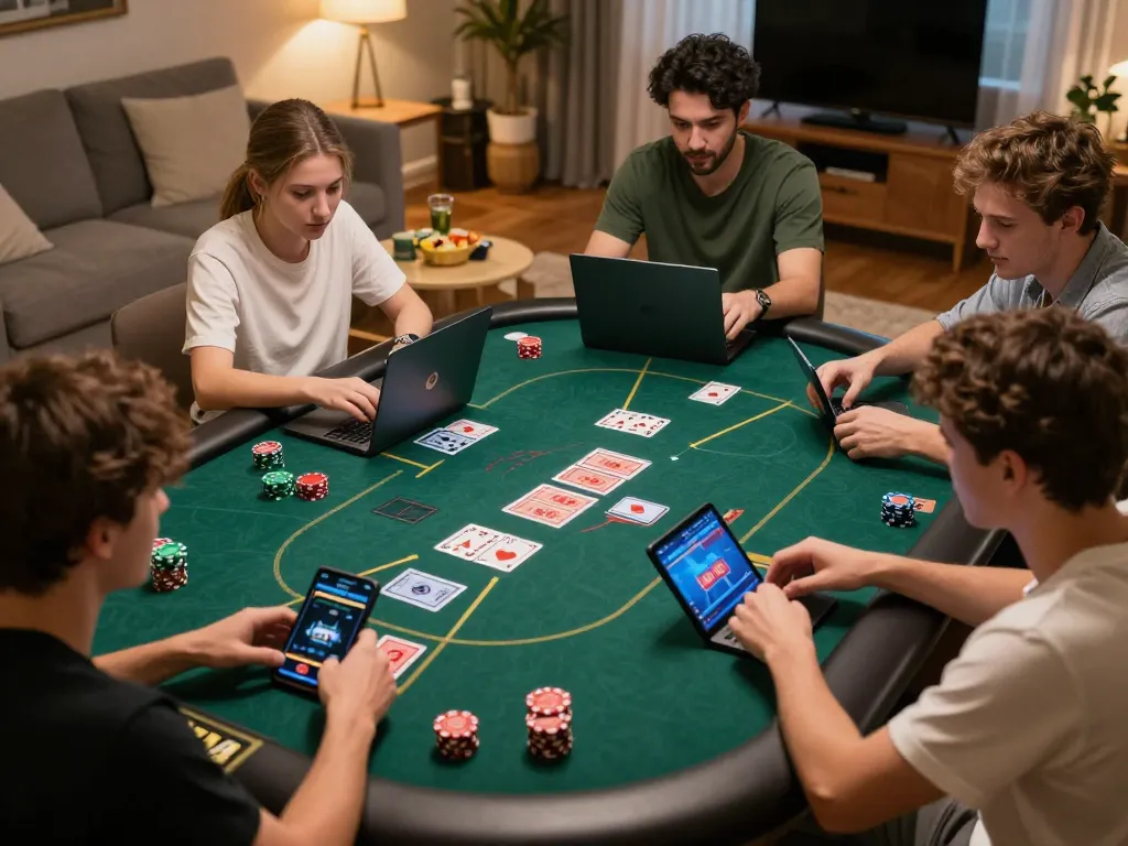 Engaging in online gaming session through nk88 đăng nhập with friends, showcasing poker gameplay.