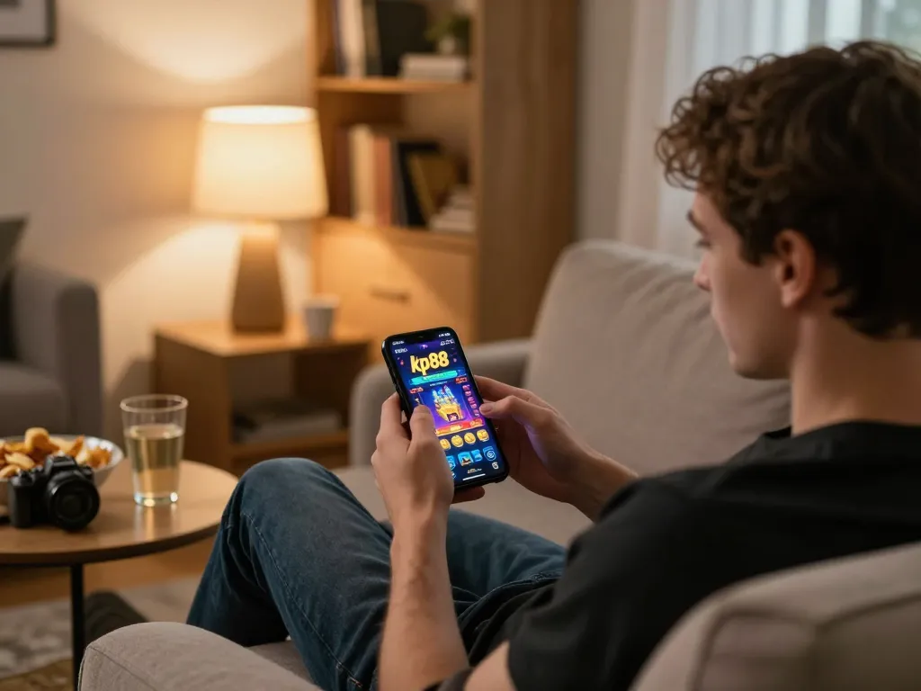 Engaging in mobile gaming with the kp88 app in a cozy home setting