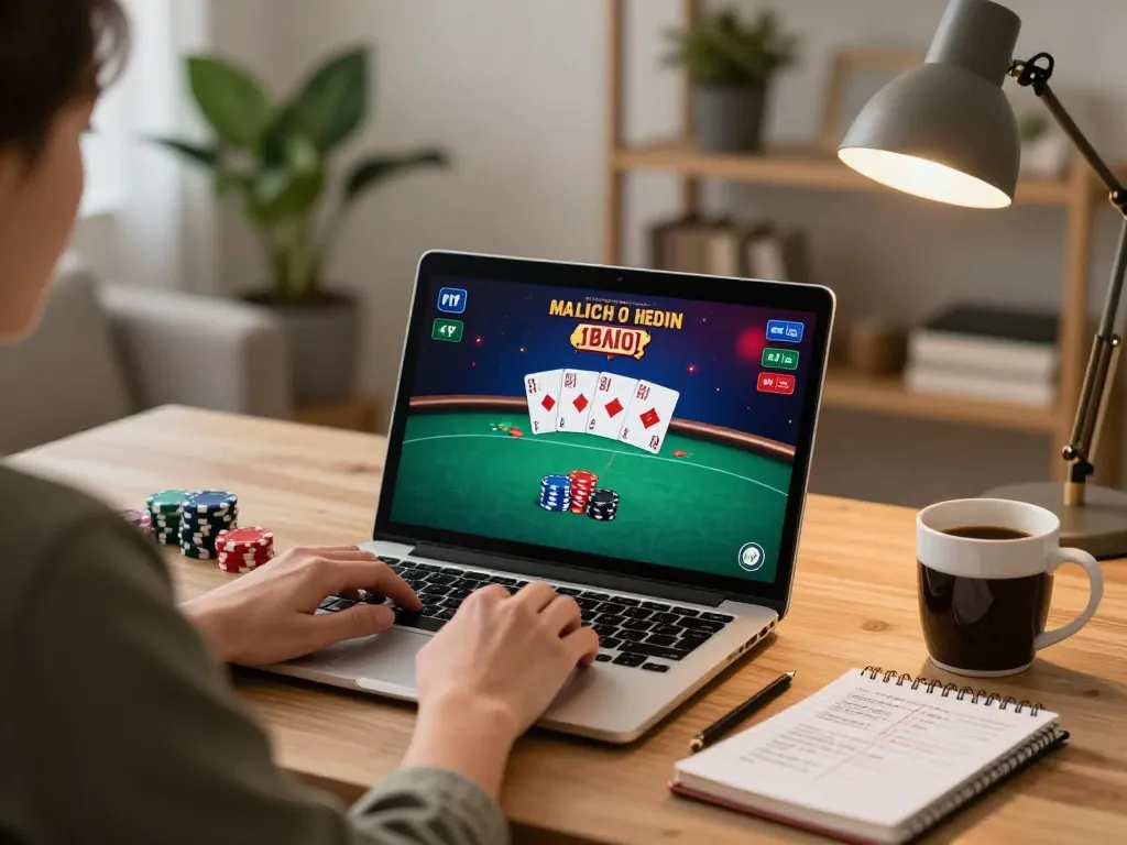Engaging online casino gameplay at SC88, showcasing poker action and a cozy home atmosphere.