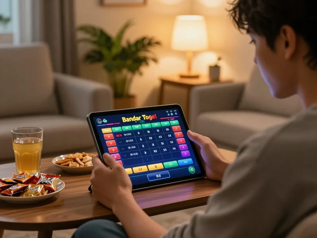 Pemain yang menarik menikmati permainan bandar togel online di setup tablet yang nyaman, menyoroti taruhan strategis.