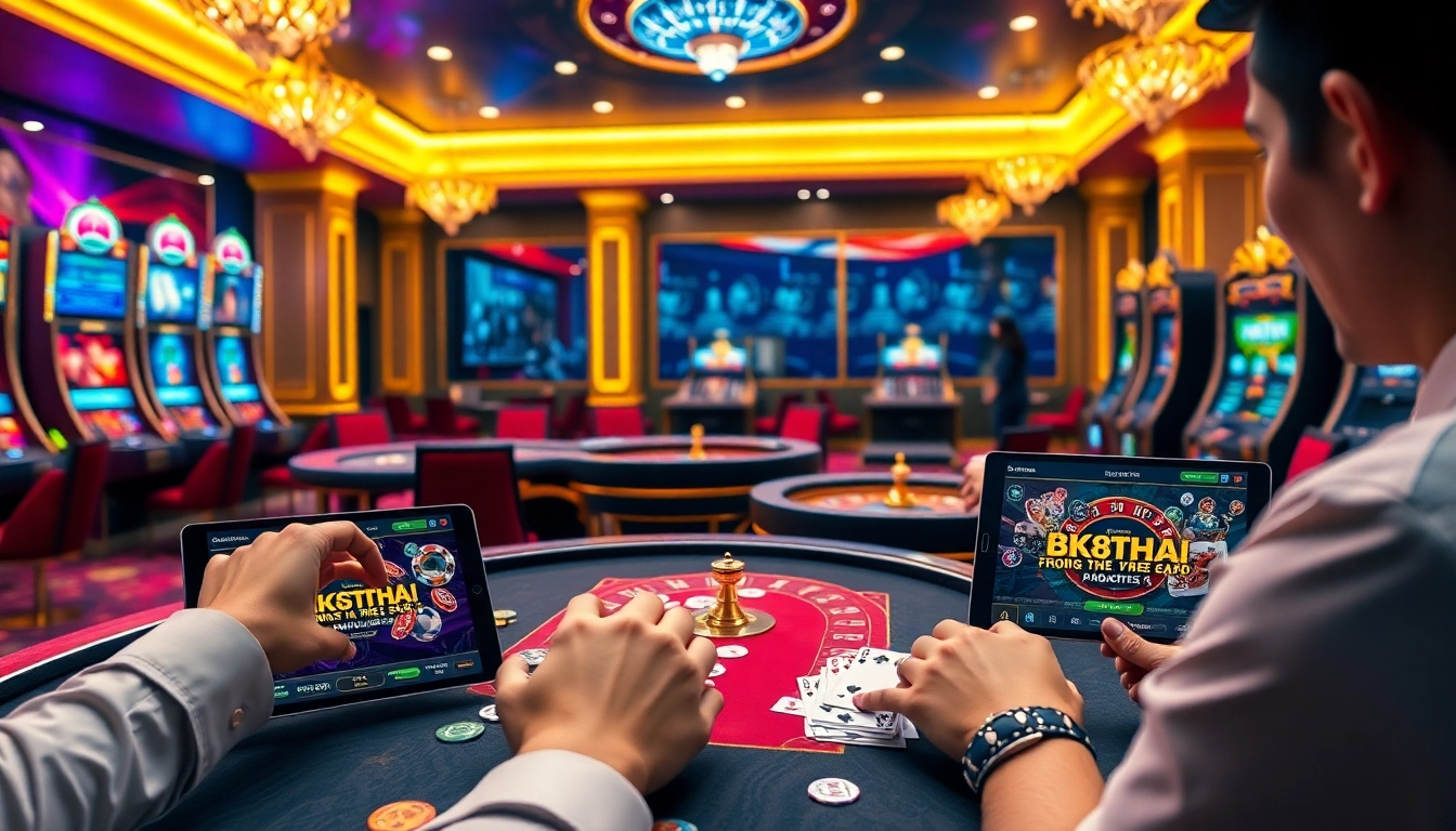 Playing exciting poker games at BK8THAI casino, showcasing a vibrant online gambling experience.