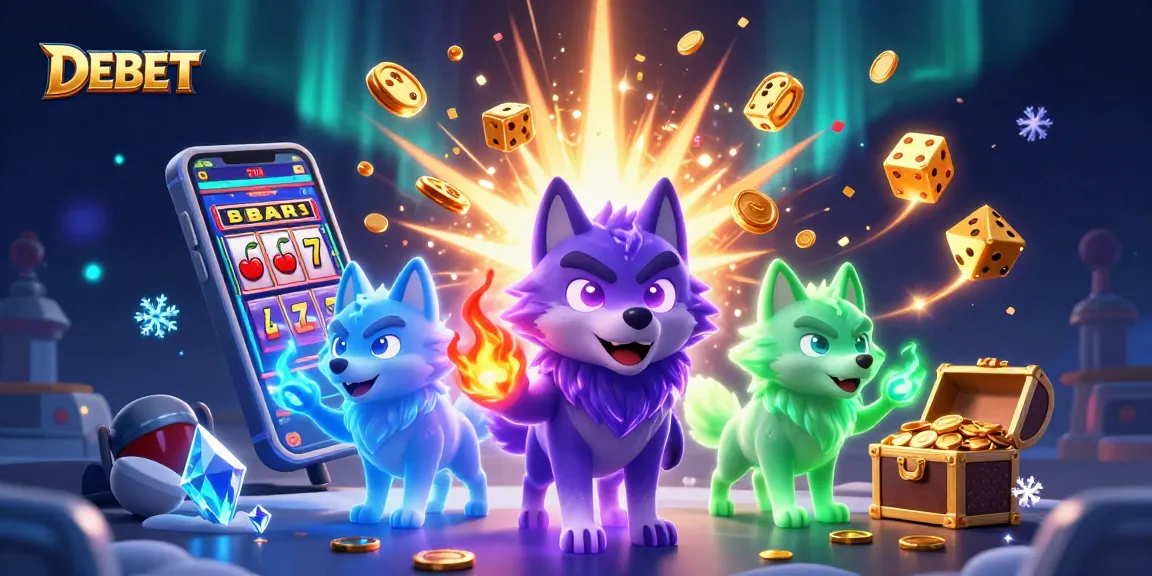 Engage with DEBET through an exhilarating casino scene, featuring wolves and rich gaming elements.
