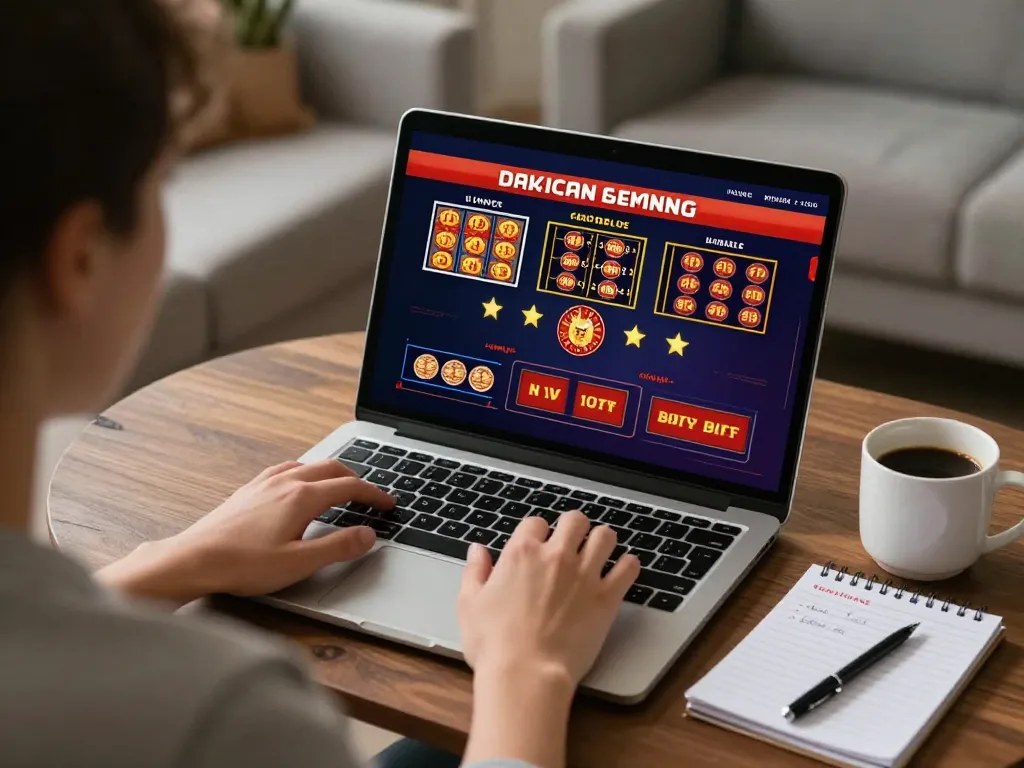 Engaging online casino gameplay on a laptop by 79KING in a cozy home environment.