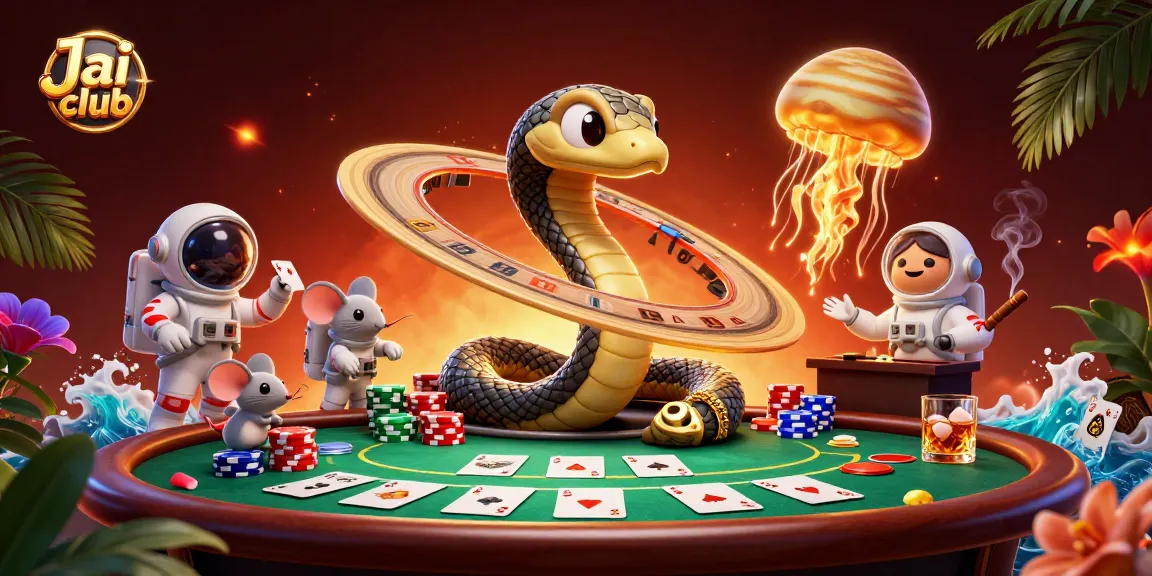 Engage with thrilling gameplay on Jai club, featuring a cosmic dealer and vibrant poker action.