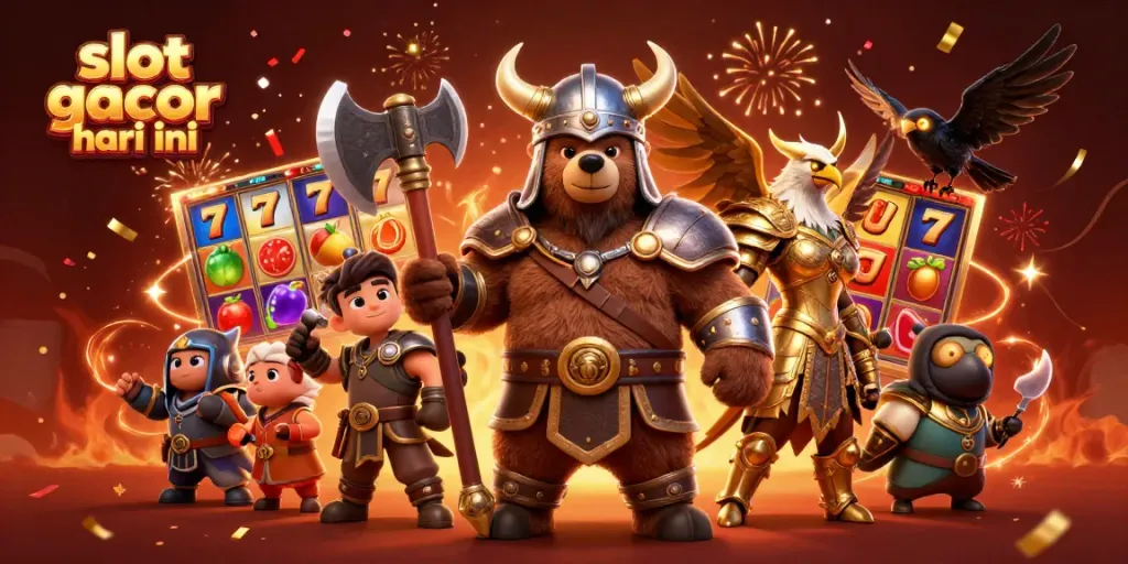 Menangkan slot gacor hari ini dengan karakter Viking berperang dan simbol keberuntungan.
