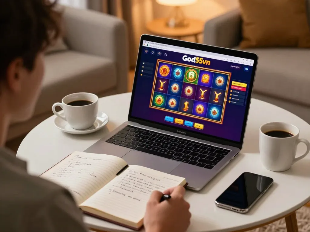 Person strategizing on God55vn casino site from home, focused on responsible gaming.