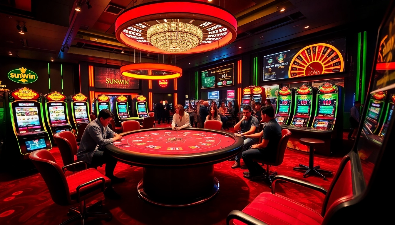 Sunwin gaming excitement captured at a high-stakes poker table with vibrant casino visuals.