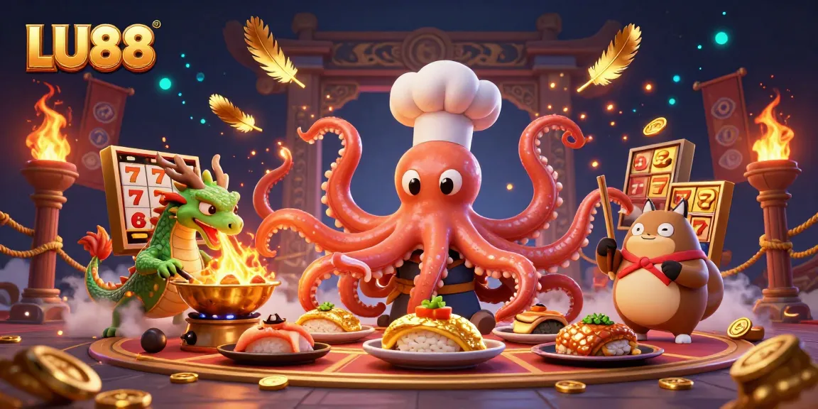 LU88's vibrant illustration showcases an octopus chef and dragon creating exhilarating betting experiences