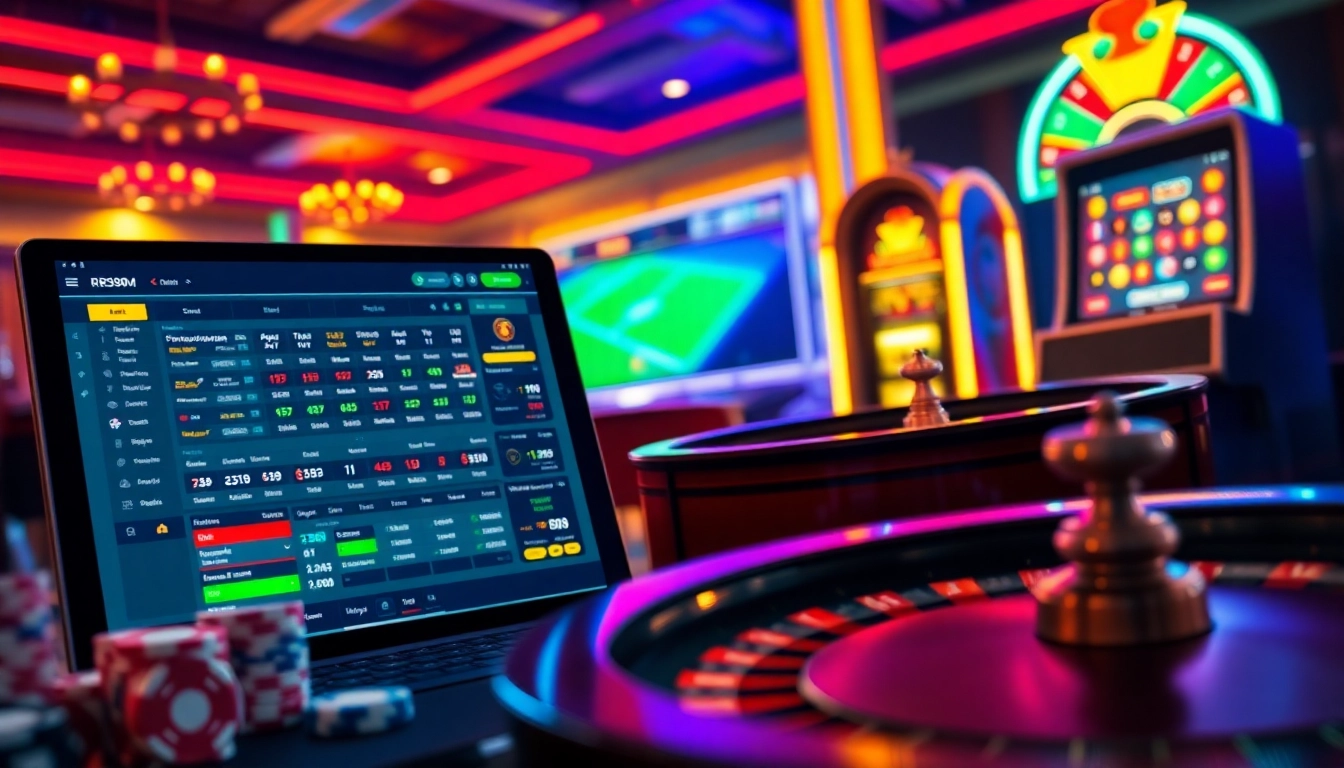 Experience the thrill of betting at Trang Chủ RR88, featuring vibrant casino visuals and engaging gaming elements.