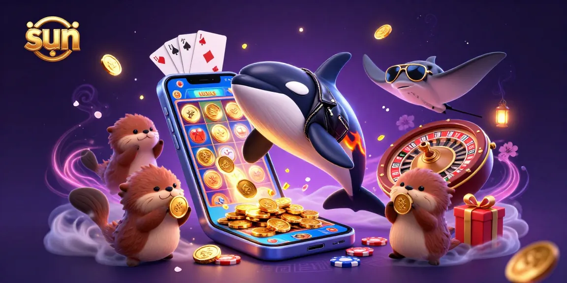 Engage in thrilling slot gaming with sun-themed 3D characters amidst dynamic casino elements.