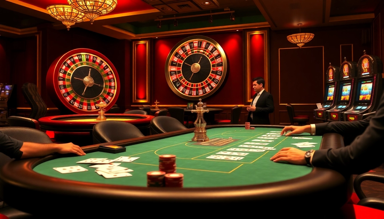 Experience thrilling casino action at https://789club.fast/ with players at a poker table amidst vibrant lights.