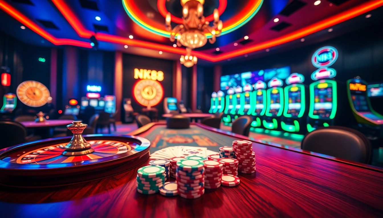 Experience excitement at NK88's vibrant casino with roulette and poker games.