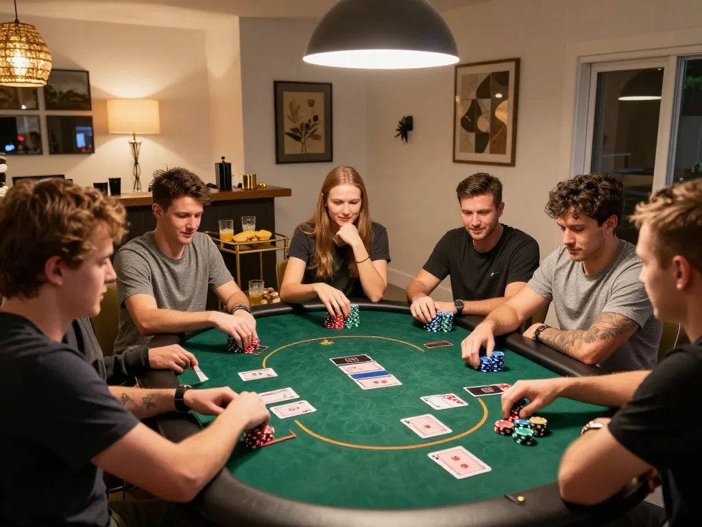 Jilipinas login at a lively home poker night with friends enjoying a competitive game.