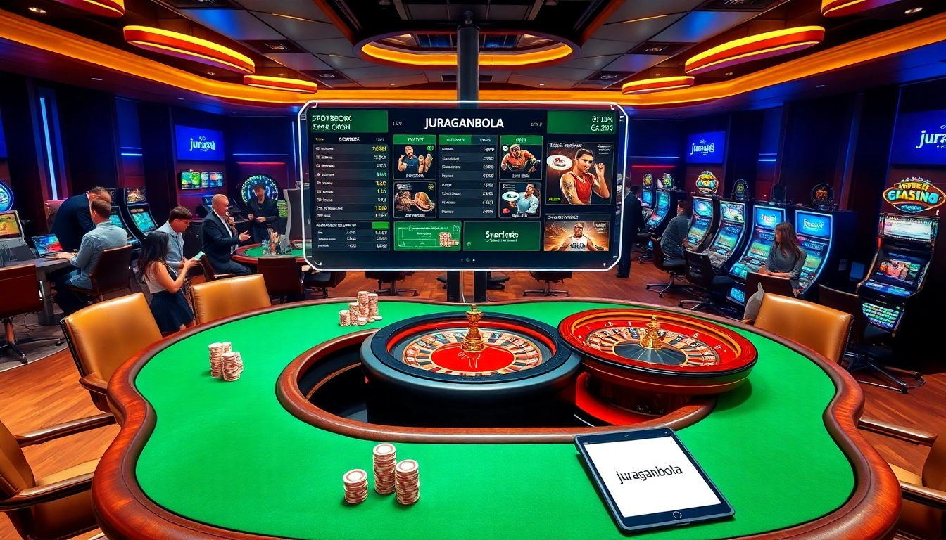 Juraganbola sportsbook platform showcasing live betting odds and strategic chip placement at casino tables