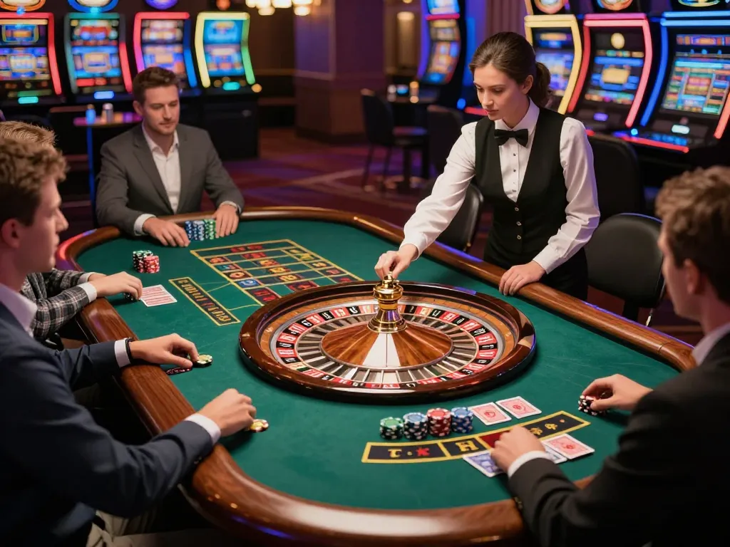 Pemain ambisius menikmati Demo Slot PG Soft di meja roulette dalam suasana kasino mewah