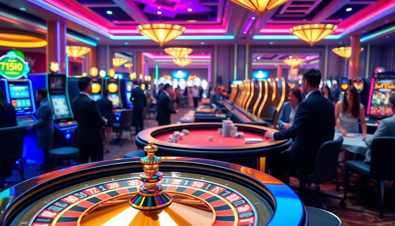 Exciting casino scene with players gambling at tables, reflecting the luxury of https://dn882.pro/.
