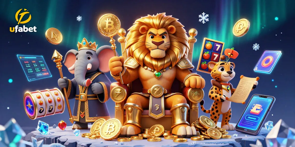 Play exciting ufabet games with our 3D cartoon characters featuring a lion king and a wise elephant advisor.