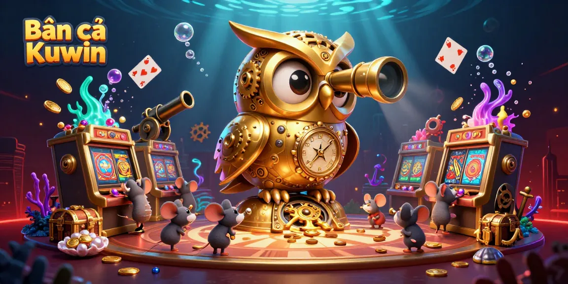 Bắn cá Kuwin experience with a vibrant 3D illustration of sea creatures and underwater treasures.
