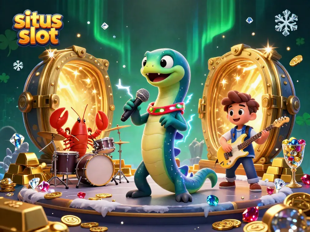 Gambarkan situs slot yang menampilkan ikan listrik DJ dan band di kasino bawah laut.