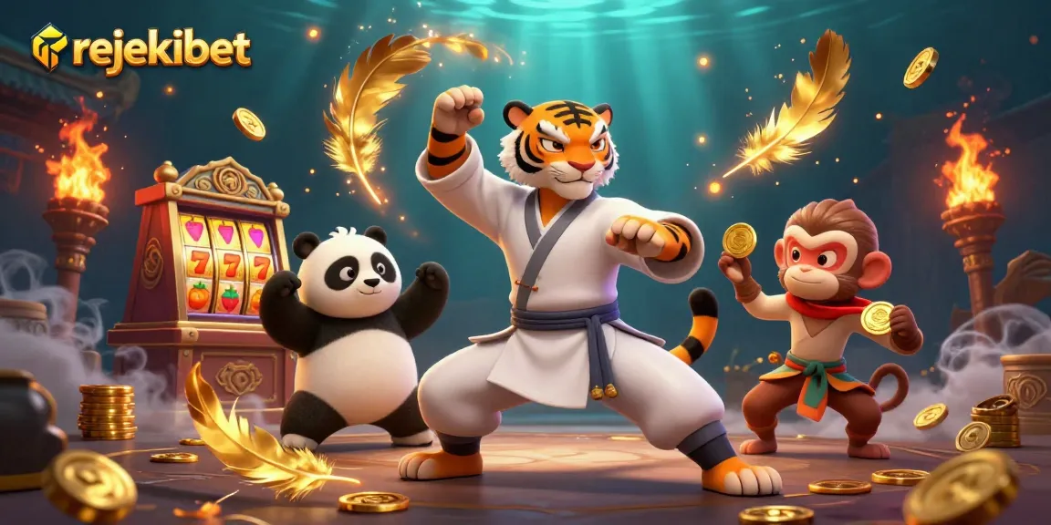 Join the excitement at rejekibet with cartoon characters in a vibrant casino setting, showcasing thrilling slots and exciting wins.