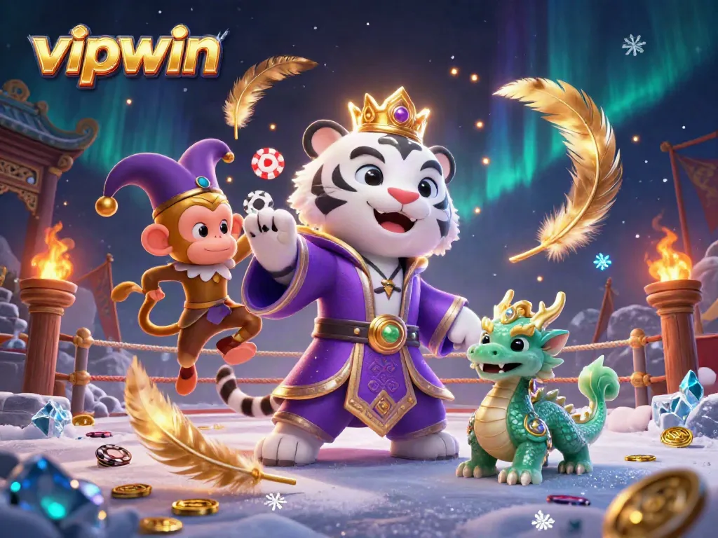 Experience the thrill of vipwin with a vibrant, dynamic casino illustration showcasing iconic characters.