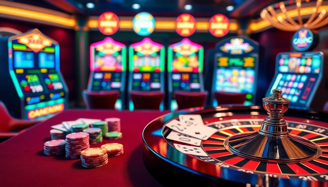 Experience the excitement of go88 with a glamorous casino scene showcasing poker chips and a roulette wheel.