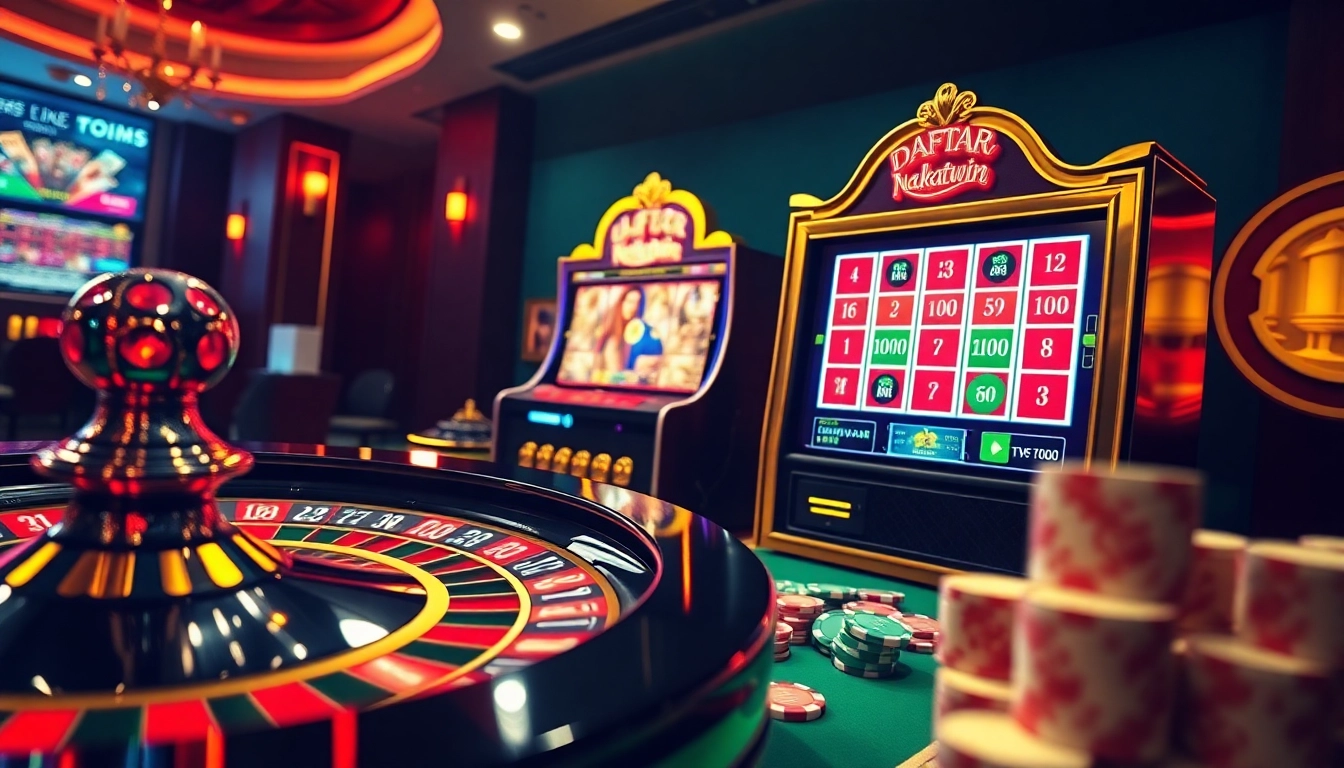 Engage in exhilarating gameplay at daftar nekatwin, with vibrant casino elements like roulette and poker chips.