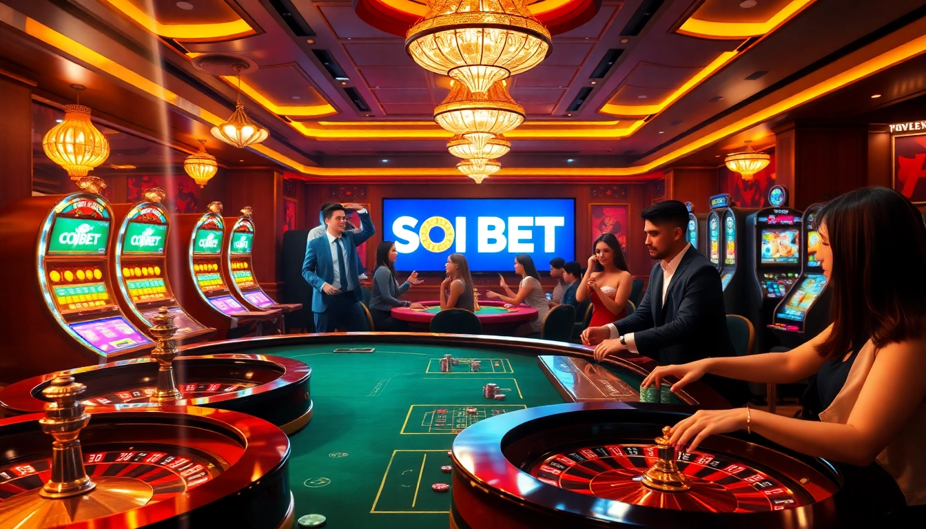 Engage in the vibrant SOIBET casino experience with players enjoying thrilling table games and slots.