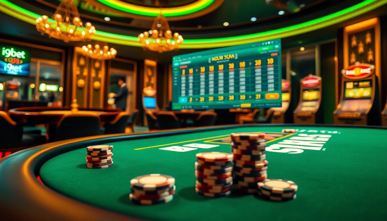 Experience the thrill of betting at i9bet's luxurious casino table with high-end poker chips.