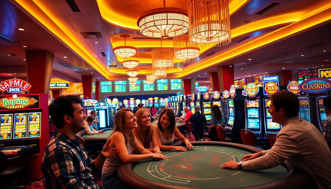 Mainkan kasino bbni4d dengan pemain excited di meja blackjack yang cerah.