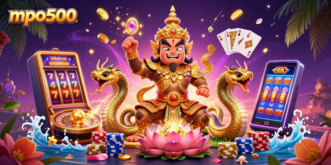 Engage with mpo500 for exciting slot action, featuring golden treasures and vibrant casino elements.