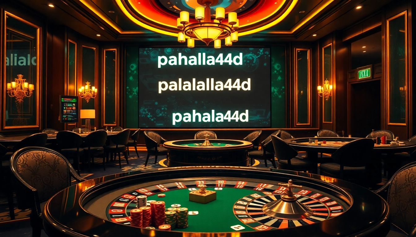Players strategizing in a luxurious casino setting featuring pahala4d-themed poker chips and cards.