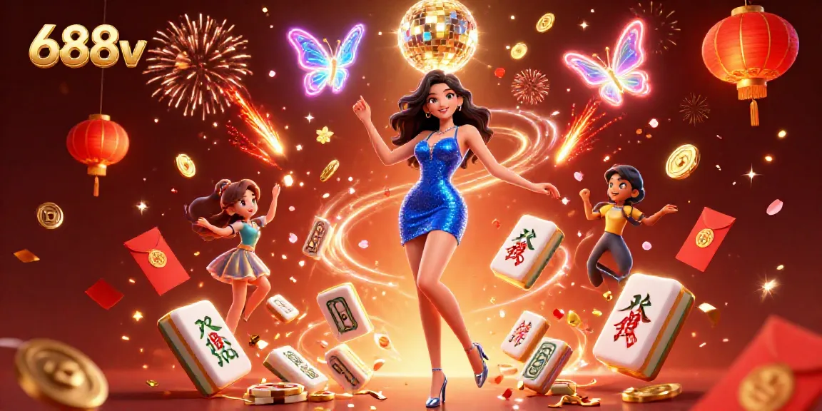 Join the excitement at 688v with a glamorous illustration showcasing vibrant gaming elements and celebration.