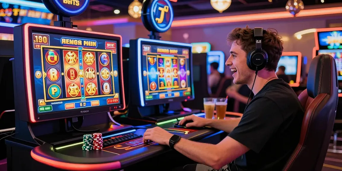 Player immersed in bonus buy slots action at an online casino, surrounded by vibrant visuals.