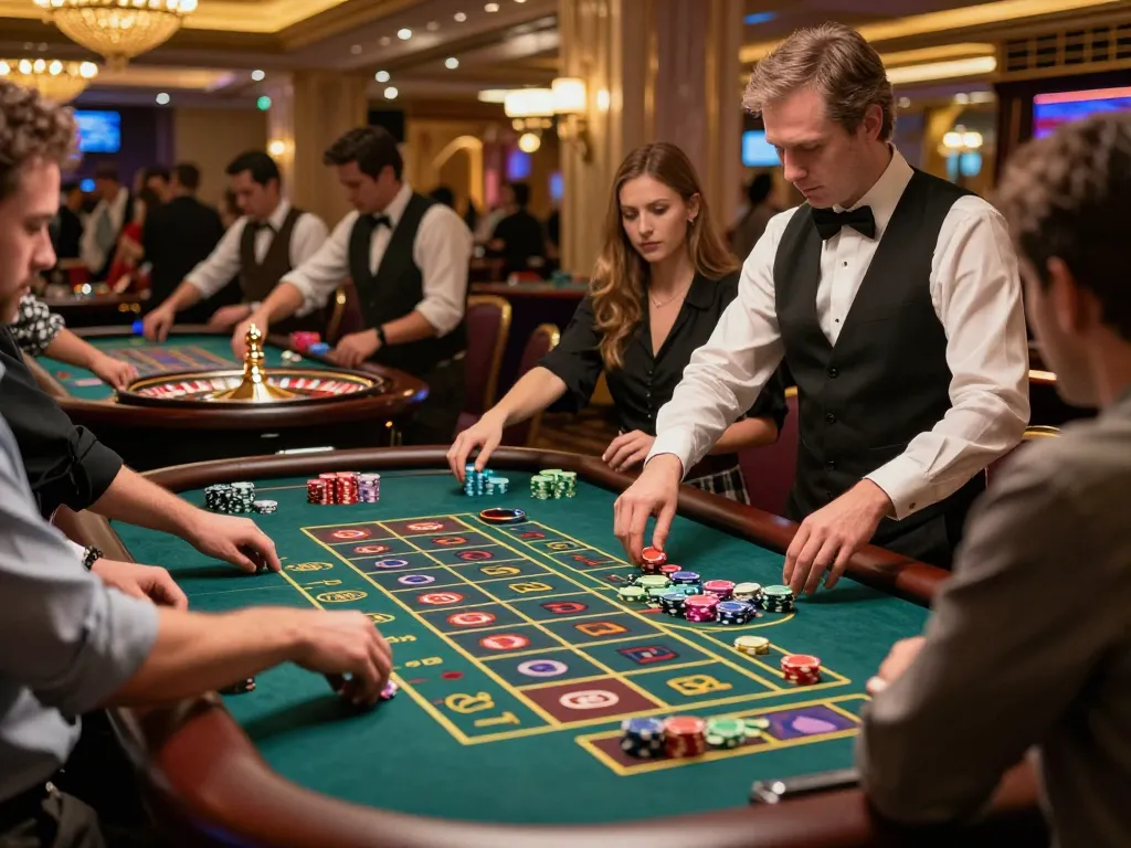 Players placing bets and engaging in strategic gameplay at MM88 roulette tables in a luxurious casino atmosphere.
