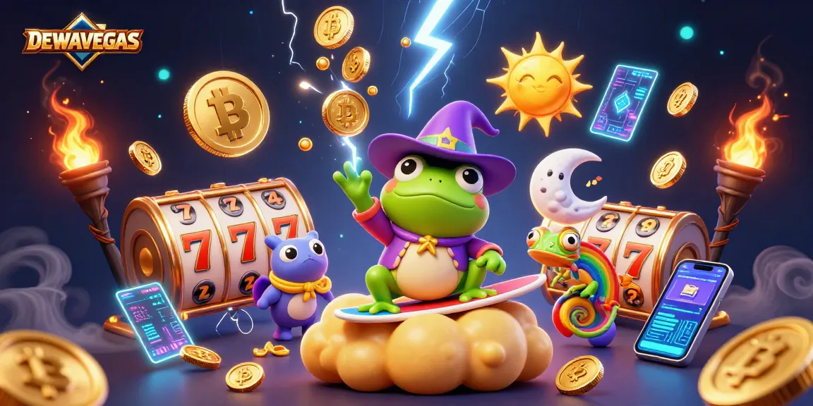 Spin to win with DEWAVEGAS' dynamic 3D illustration featuring a magical scene of gaming excitement.
