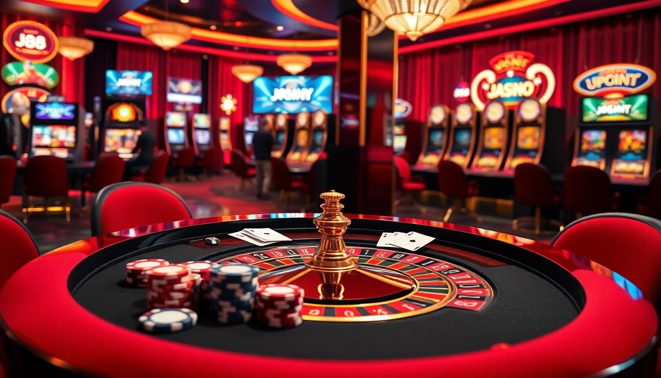 Experience thrilling action at the J88 casino with vibrant table games and bright slot machines.