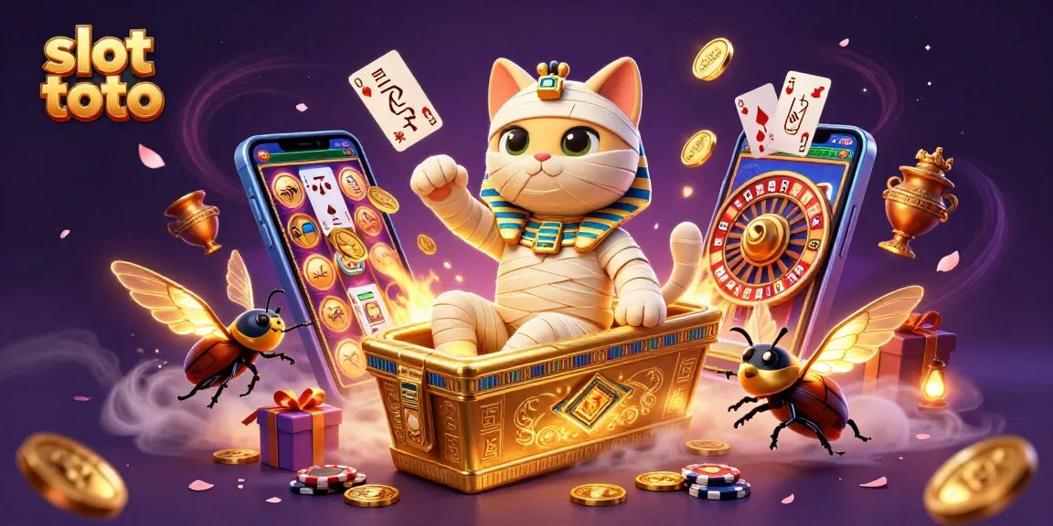 Spin for fun and fortune with slot toto in this vibrant casino scene featuring a mummy and scarab.