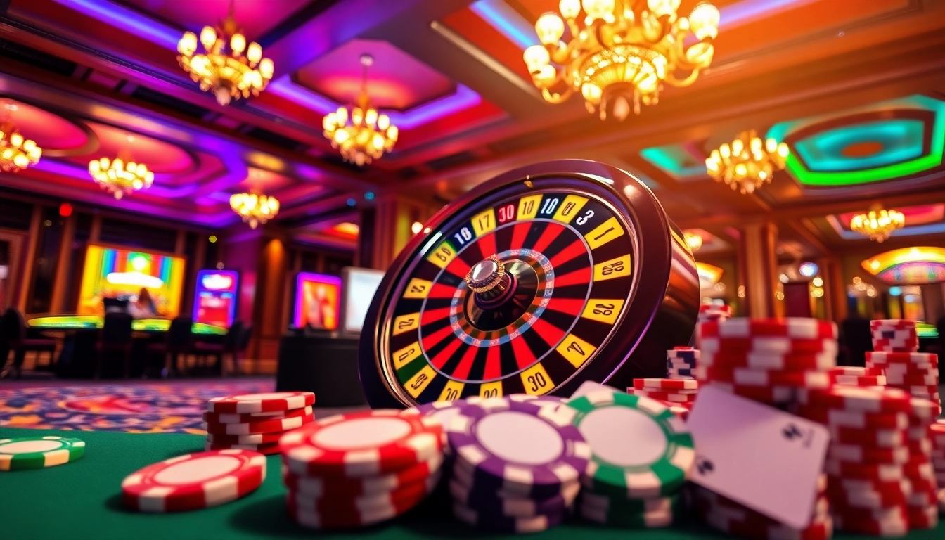 Menangkan togel389 dengan suasana kasino modern yang meriah dan penuh warna.