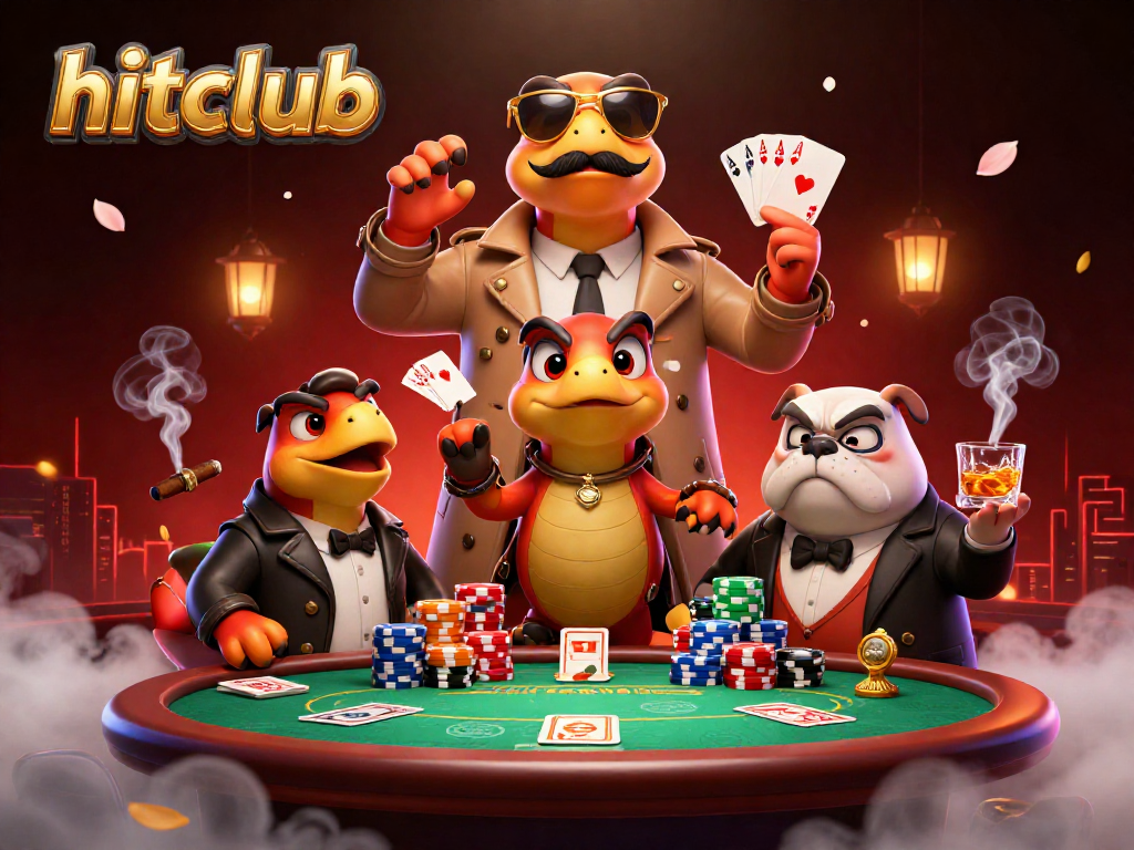 Join hitclub raptors in a humorous casino heist, trying to fool the bouncer in a vibrant poker scene.
