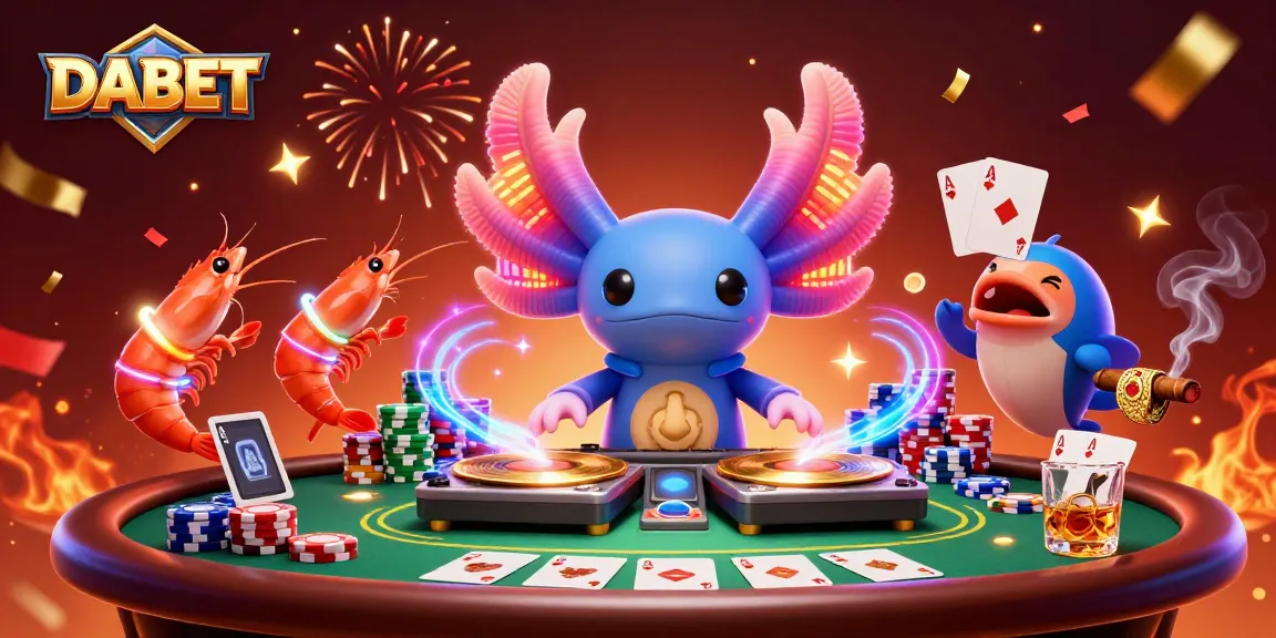 DABET ignites the excitement with a neon-themed underwater casino scene featuring lively characters and vibrant elements.