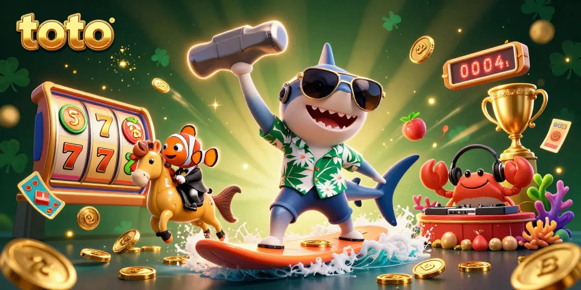 Surfing shark and friends enjoy winning strategies with toto at a vibrant casino