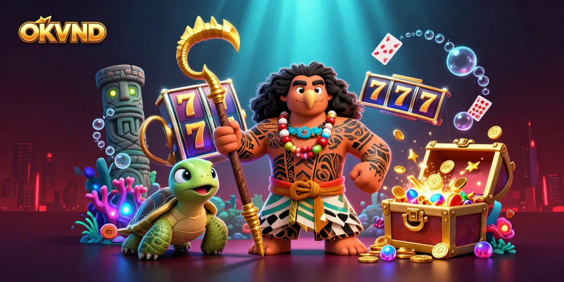 Engage in vibrant gaming adventures at OKVND with rich visuals of slots, gold treasures, and mythical characters.