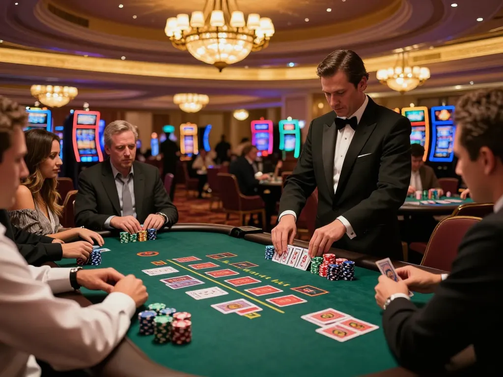 Experience the thrill of casinosscope at Vegas blackjack tables with professional dealer and engaged players.