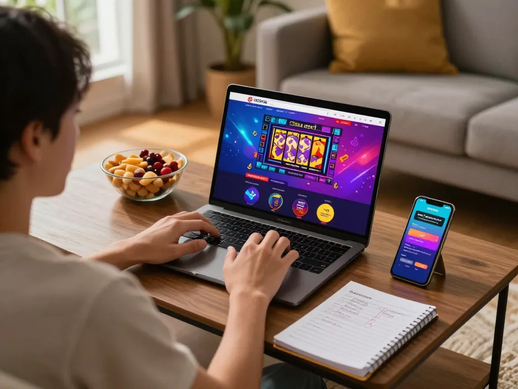 Engaging online gaming session on situs gacor slots in a cozy home atmosphere