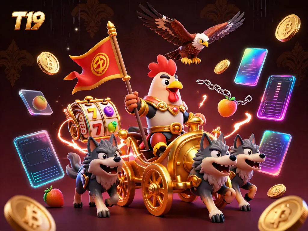 Engage with T19 as the rooster warlord conquers treasures in an elaborate 3D casino