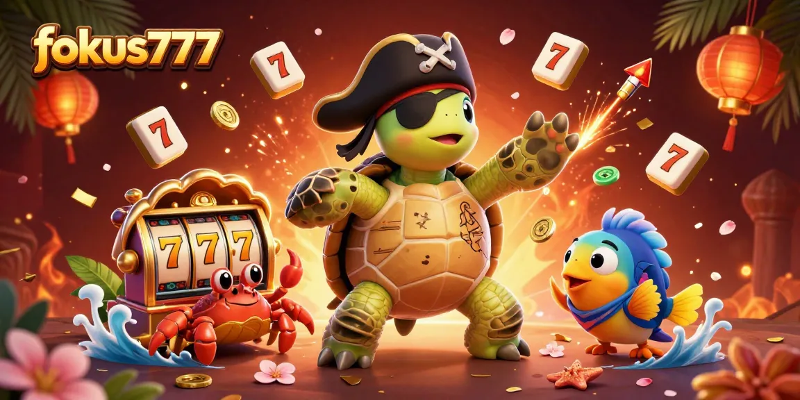 Experience the excitement of fokus777 with a vibrant 3D scene of lucky symbols and colorful characters.