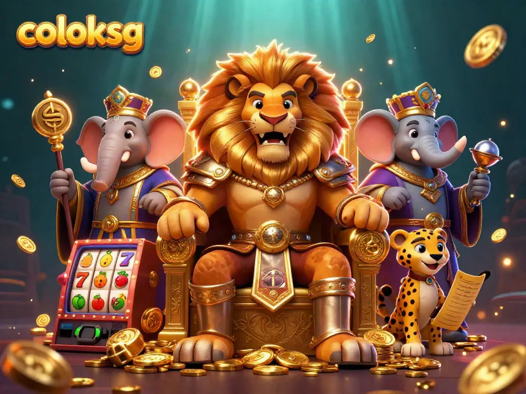 Permainan slot menarik di COLOKSG dengan karakter unik dan latar belakang kasino.